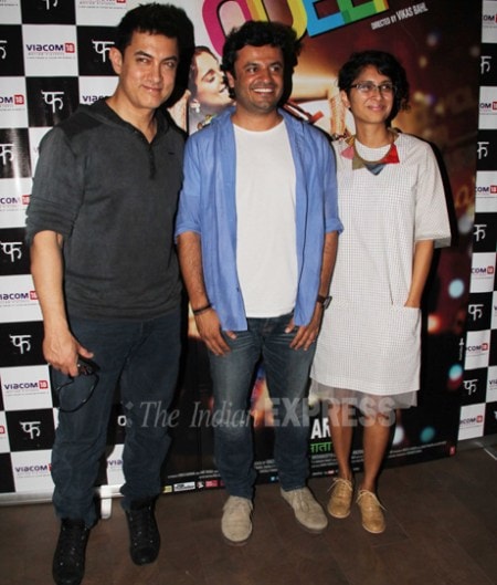 Aamir Khan and Kiran Rao with Vikas Bahl at the special scrceening of 'Queen' on Saturday (March 8).