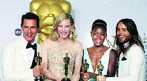 WINNERS ALL: Matthew McConaughey, Cate Blanchett,  Lupito Nyong'o  and Jared Leto pose with their Oscar awards