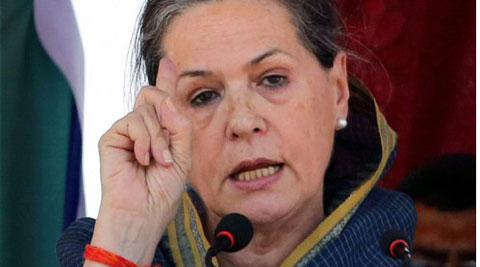 Congress President Sonia Gandhi addresses an election campaign rally in Ramgarh, Jharkhand on Friday. (PTI)