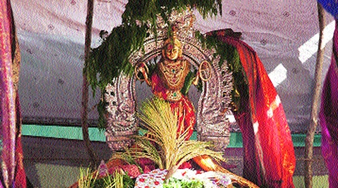 A dressed Kannaki in a temple in Koraveli.