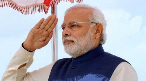 Prime Minister Narendra Modi inspects the Guard of Honour at INS Hansa airbase at Dabolim in Goa. (Source: PTI)