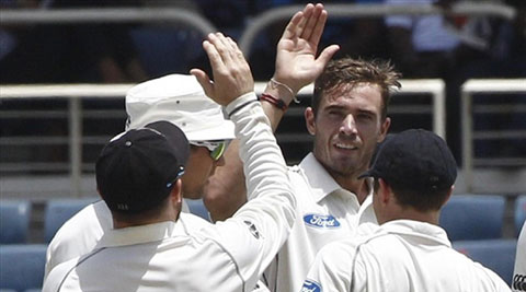Tim Southee (C) took 3/29 at an impressive economy rate of 1.75 (Source: AP)