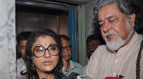 Actor Director Aparna Sen with her husband Kalyan Roy coming out from ED in connection with - aparna