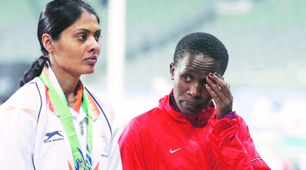 Bahrain's Ruth Jebet (right) wears a dejected look as she walks past Lalita Babar at the Incheon Asiad Main Stadium on Saturday. Source: Reuters