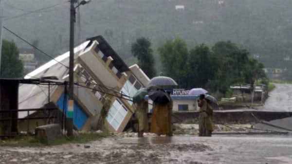Doru Verinag bridge collapses due to flood in Poonch, Jammu and Kashmir on Thursday. (PTI Photo)