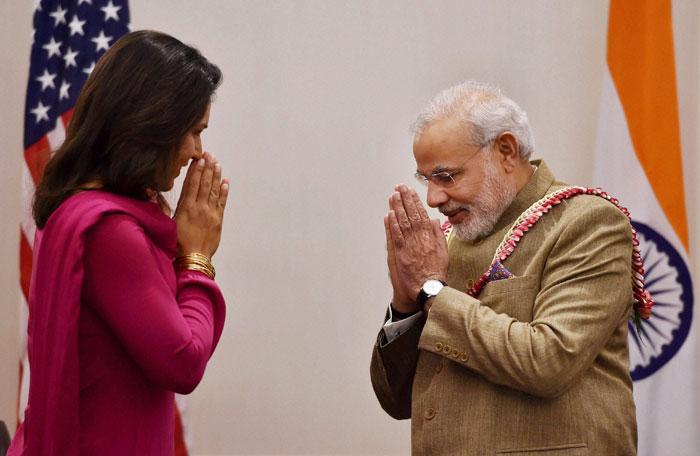 Gabbard was also present at the Madison Square reception hosted by Indian-Americans for Modi. "It was great to hear his message of peace and friendship at his address to an energised crowd at New York's renowned Madison Square Garden," she said after Modi's address to NRIs.  (Source: PTI) 