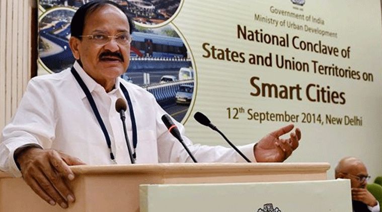 Union Urban Development Minister M Venkaiah Naidu addressing the National Conclave of States/UTs on Smart Cities in New Delhi on Friday. (Source: PTI photo)