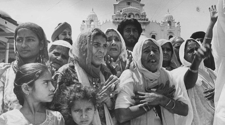 In this File Photo, 1984 riot widows demonstrating against Congress leaders Sajjan Kumar and Jagdish Tytler at Bangala Sahib Gurudwara in New Delhi on November 21, 1996. (Express Archive Photo: Arvind Yadav)