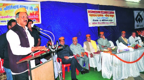 Minister Brijmohan speaks at the event, Saturday. (Source: Express photo)