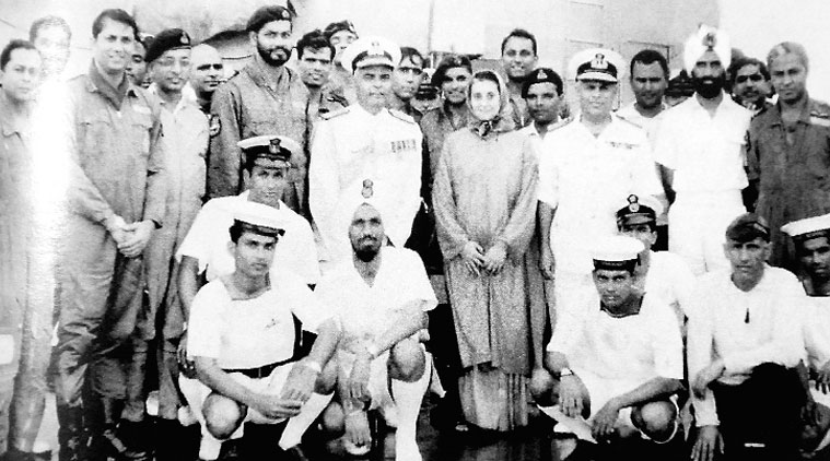Indira Gandhi with the crew of the ship that helped her win the 1971 war with Pakistan