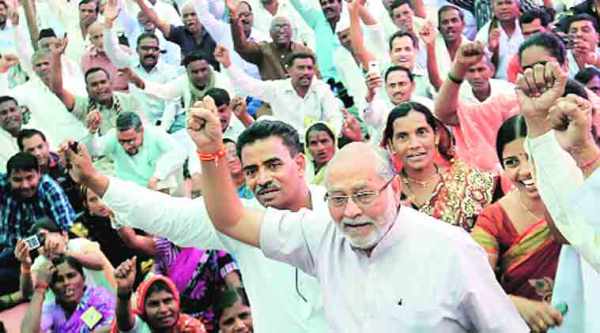 Prahlad Modi participates in a protest at Azad Maidan in Mumbai on Monday. 