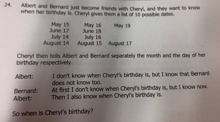 When is Cheryls birthday? How a Singapore maths problem went.
