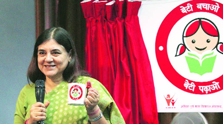 Maneka  Gandhi launches WCD ministry’s new logo. (Express Photo by: Renuka Puri)