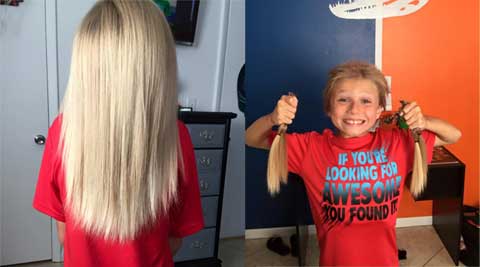Una niña dona su cabello para los niños con cáncer Boy-thumb