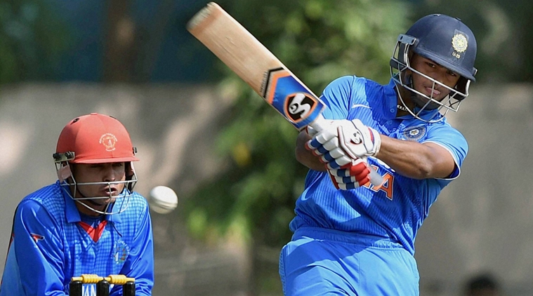 Kolkata: India's Rishab Pant plays a shot against Afghanistan during their match of U-19 Cricket Tri-series Cricket Tournament in Kolkata on Saturday. PTI Photo by Swapan Mahapatra (PTI11_21_2015_000149B)