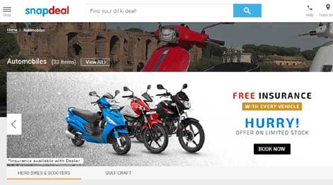 Snapdeal Motors bring online to offline bike dealerships