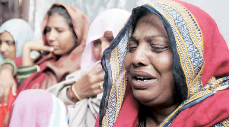 Bheem Tank’s mother and other relatives, in Abohar on Monday. (Express Photo by: Gurmeet Singh)