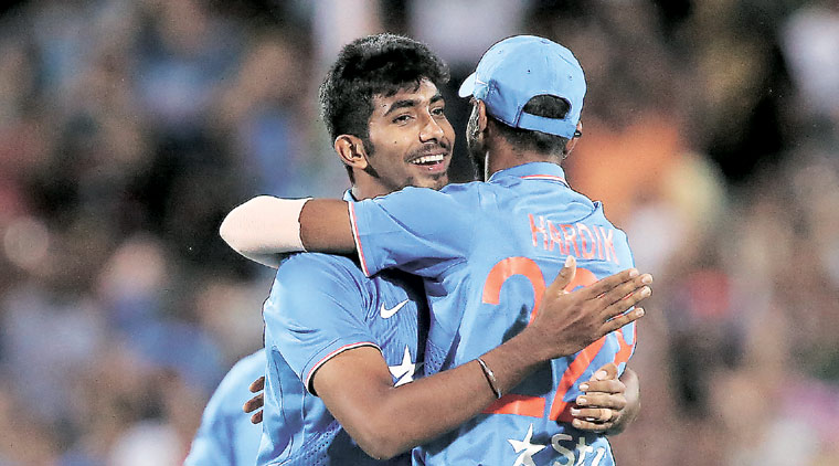 Pacers Jasprit Bumrah and Hardik Pandya took five Australian wickets between them in the first T20I on Tuesday. (AP)