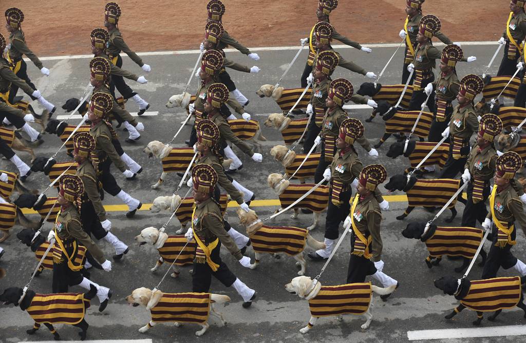 The Indian Army's dog squad marches down Rajpath during the Republic Day parade in New Delhi. AP Photo