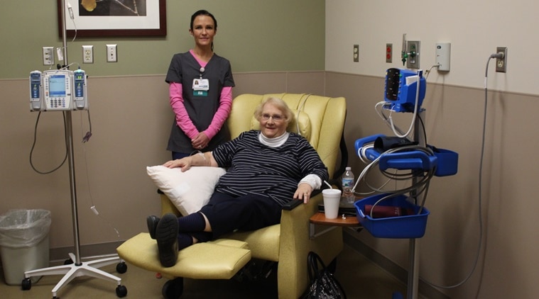 Nicole Krahn poses alongside Lynn Bartos during one of her routine visits. (Source: AP)