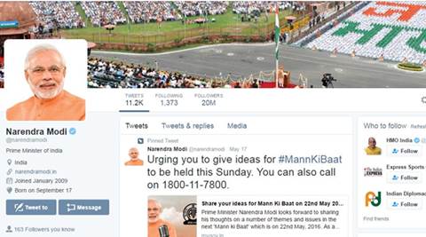 @NarendraModi now has 20 million followers