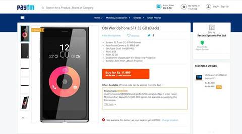 Obi Worldphone SF1 now available on Paytm