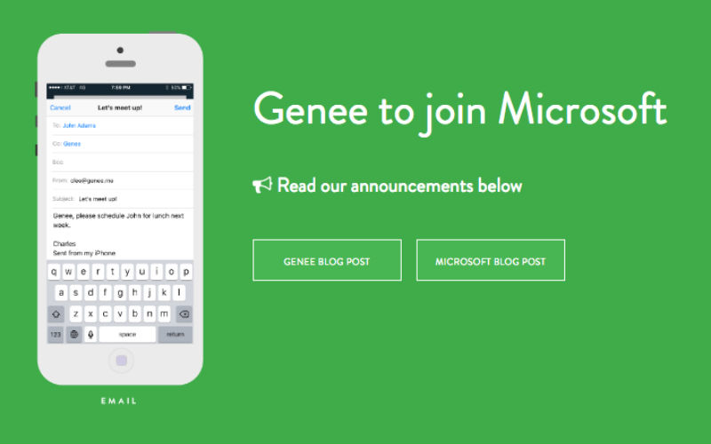 Microsoft, Microsoft acquires Genee, Microsoft buys Genee, Genee app, Microsoft Corp., Microsoft deals, Microsoft Genee