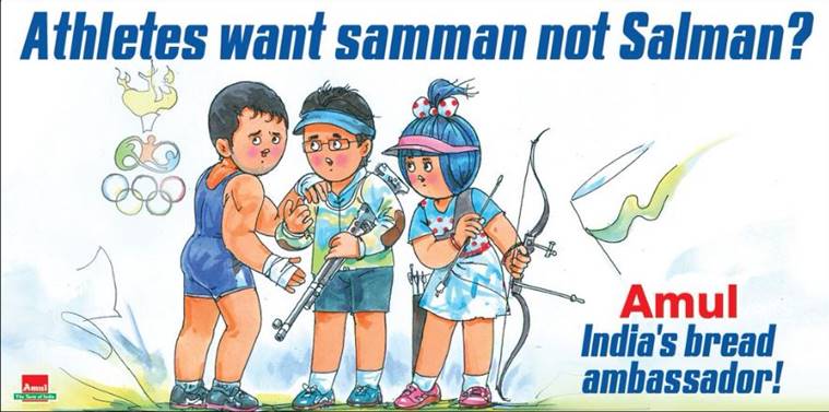 Amul’s ad after Bollywood actor Salman Khan was named as the goodwill ambassador instead of other sports stars. (Source: Amul/ Twitter)