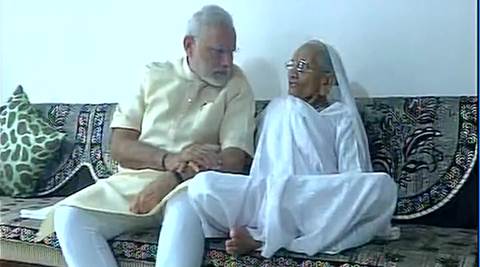 PM Modi takes blessings from mother Hiraba in Gandhinagar on his birthday - The Indian Express