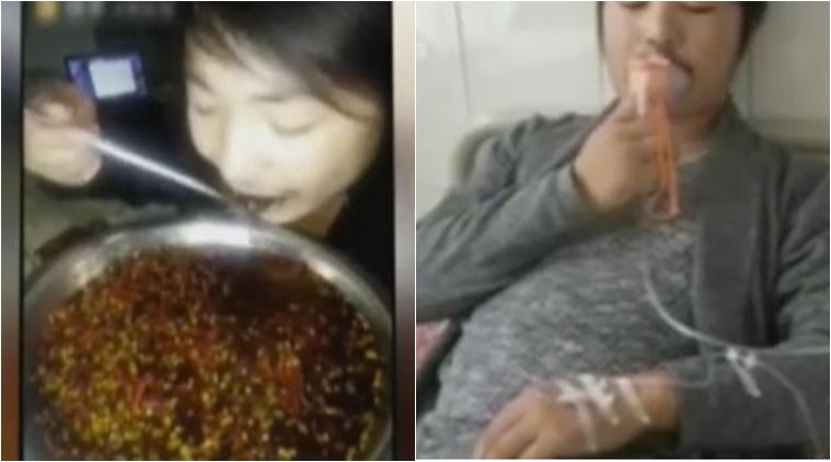 chili, chilli, man eating chilli, chili stunts, eating spicy food video, hottest sauce eating video, chili oil eating video, china live streaming video, chinese live streaming stunts, viral news, viral videos, latest news