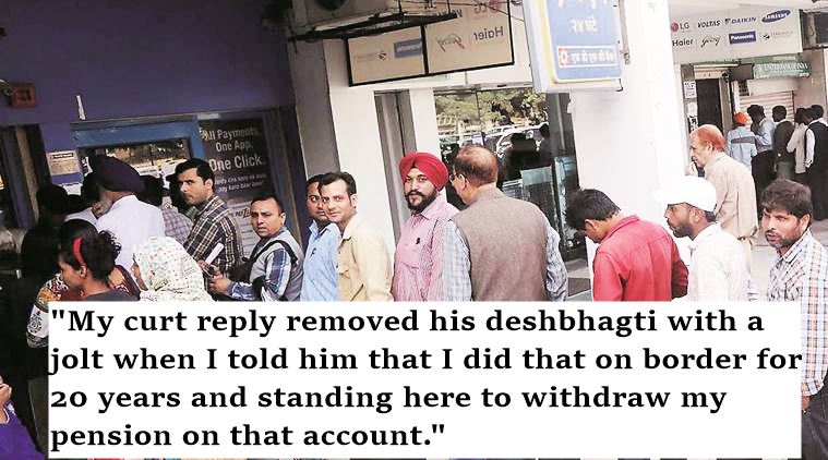 demonetisation, demonetisation banks atms, demonetisation banks atms queues, people in demonetisation queues, demonetisation and note ban, army officer in bank queue, Indian army officer in bank queue, indian army officer in queue for money, indian express, indian express news, indian express viral, trending, viral