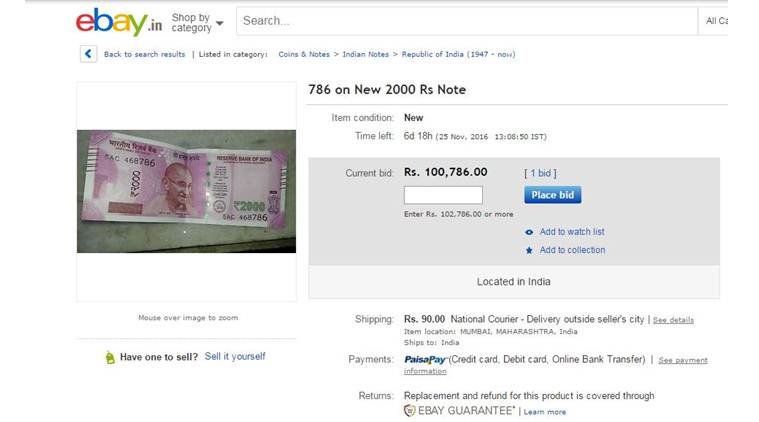 ebay, demonetisation, rs 2000 notes, new 2000 rs notes, rs 2000 notes selling on ebay, ebay new indian currency sale, demonetisation news, india news, latest news, viral news, trending news, indian express