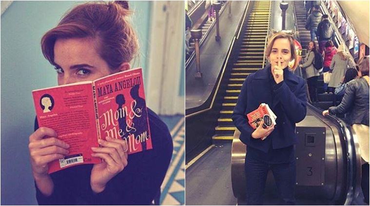 emma watson, maya angelou, mom and me and mom book, books on the underground, emma watson underground books, emma watson london underground books, emma watson book club, emma watson books london tubes, books, lifestyle news, entertainment news, latest news, indian express
