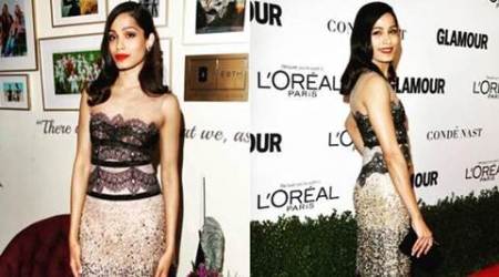 Freida Pinto wows in lace and red pout at Glamour Awards 2016