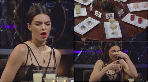 kendall jenner bird saliva, kendall jenner, Spill Your Guts or Fill Your Guts, bizarre videos, fear factor, James Corden, indian express, indian express news,
