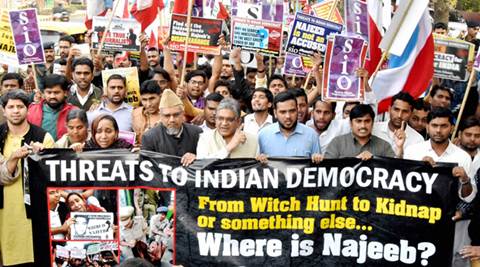 Najeeb Ahmed, Rohith Vemula, Najeeb missing, Missing JNU student, JNU student Najeeb, JNU student missing Najeeb, Najeeb protest, JNU protests, JNU missing student protest, Rohith Vemula mother, Najeeb mother, Indian Express, India news