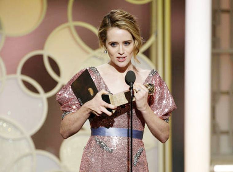 This image released by NBC shows Claire Foy with the award for best actress in a TV series drama for "The Crown" at the 74th Annual Golden Globe Awards at the Beverly Hilton Hotel in Beverly Hills, Calif., on Sunday, Jan. 8, 2017. (Paul Drinkwater/NBC via AP)