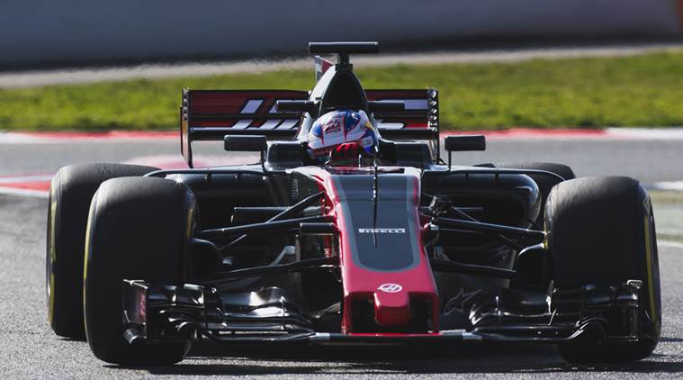 In this picture taken on Saturday Feb. 25 2017, The new Haas VF-17 was test driven at the Montmelo racetrack in Barcelona, Spain. American team Haas has introduced its new car for its second season in Formula One. The VF-17 car was unveiled on the team