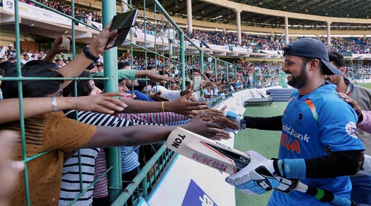 Man of the match Prakash Jayaramaiah, who scored 99, celebrates after winning 2nd World T20 Blind Cricket trophy.