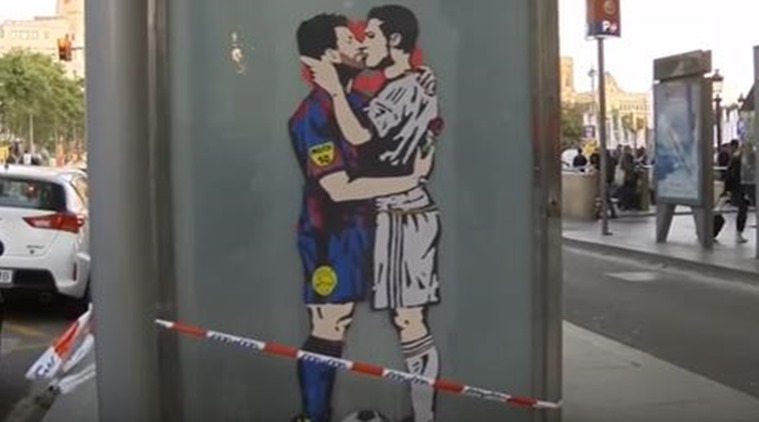 Cristiano Ronaldo, Lionel Messi kissing graffiti causes stir pre