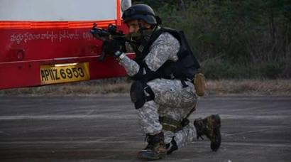 Anti-Hijack drill by security teams at Visakhapatnam airport in INS Dega
