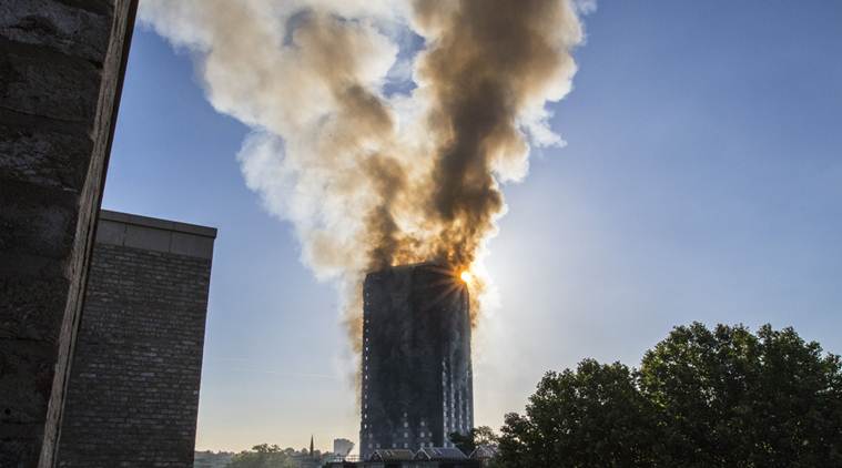Image result for A massive fire engulfed the 24-story residential Grenfell Tower in North Kensington in London today