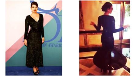 Priyanka Chopra twirls her way to the CFDA awards in a shimmery black Michael Kors dress