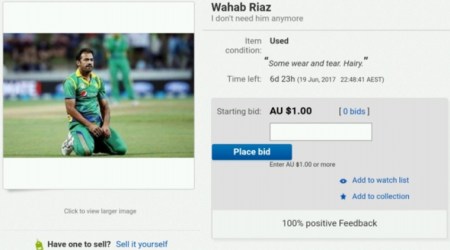 ICC Champions Trophy 2017: Pakistani cricketer Wahab Riaz put on sale on eBay for AU $1
