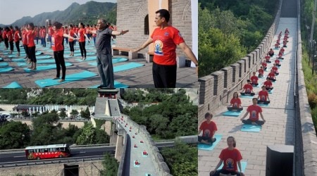 Image result for international yoga day at great wall of china