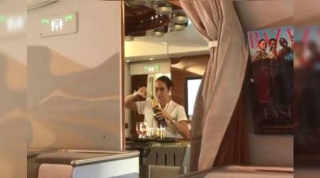 WATCH: Emirates air hostess filmed pouring champagne back into bottle; video goes viral