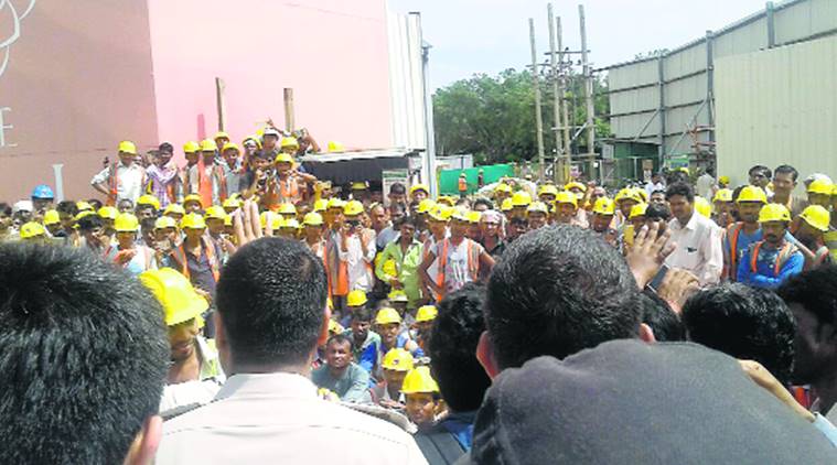  Gurgaon, DLF Camellias, Gurgaon DLF, DLF Camellias construction, workers, DLF workers, latest news, indian express