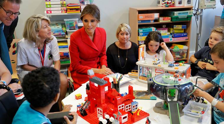 melania trump, donald trump, emmanuel macron, melania trump in paris, melania trump in france, donald trump in france, melania trump in france, necker hospital