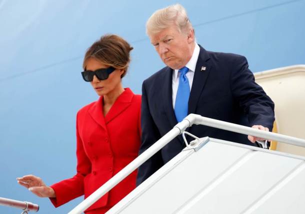 melania trump, donald trump, france, us president, trump france visit, united states, orly airport, paris, air force one, melania dresses, eiffel tower, trump paris tour, indian express