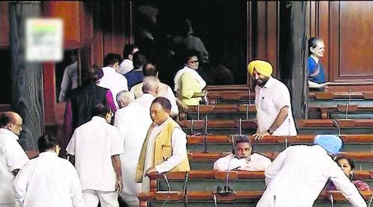 Opposition corner government on note ban GST farmer suicide, Opposition walk out Lok Sabha, Parliament Monsoon Session, Indian Express News 